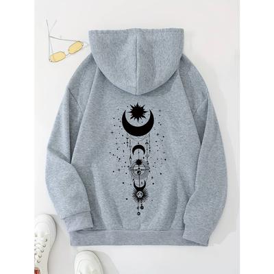 Свободный принтованный свитшот с капюшоном для женщин с длинным рукавом и карманом-кенгуру, повседневный спортивный пуловер