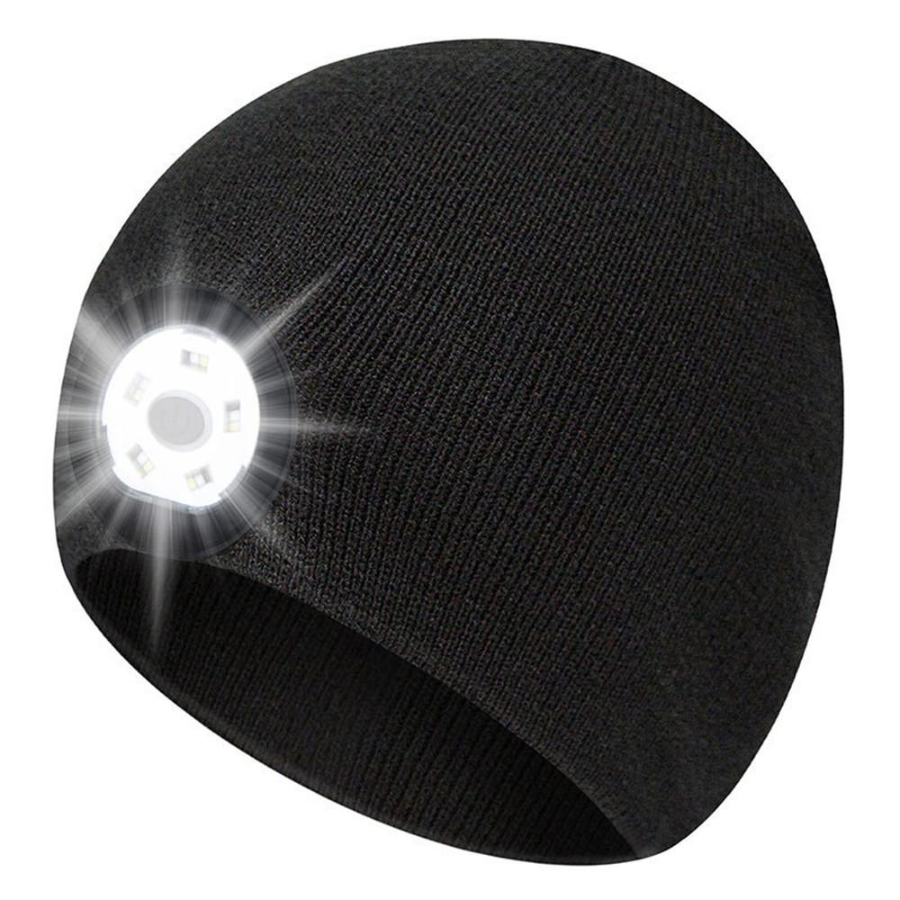 Led Headlamp Hat Men's and Women's Outdoor Night Running Lighting Warning Light Knitted Hat