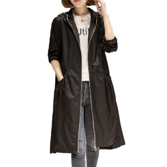 Women's Spring and Autumn Plus Size Thin Section Loose Casual Zip Section Hooded Windbreaker Jacket