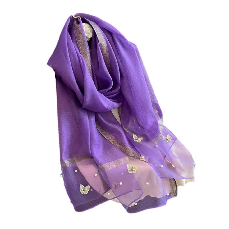 Stylish Butterfly Design Polyester Scarf Women Hijab Shawl Stole Wrap Beaded Accents Fashion Accessory