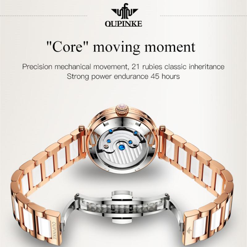 OUPINKE New Business and Leisure Ladies Watch Fully Automatic Mechanical Watch Waterproof Diamond Inlaid High-end Watch
