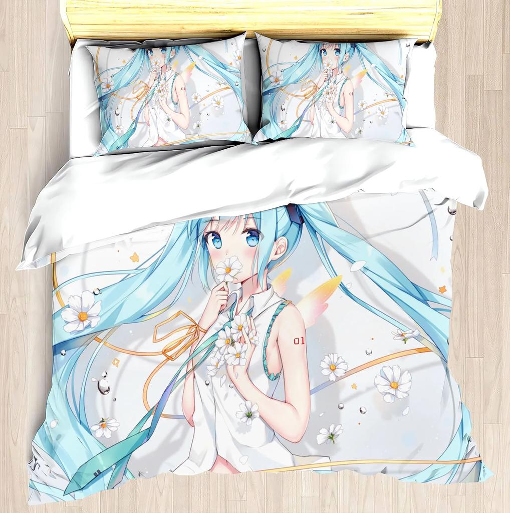 Hatsune Miku Anime 100% Polyester Bedding Set Duvet Cover Set Printed Cartoon Home Decor