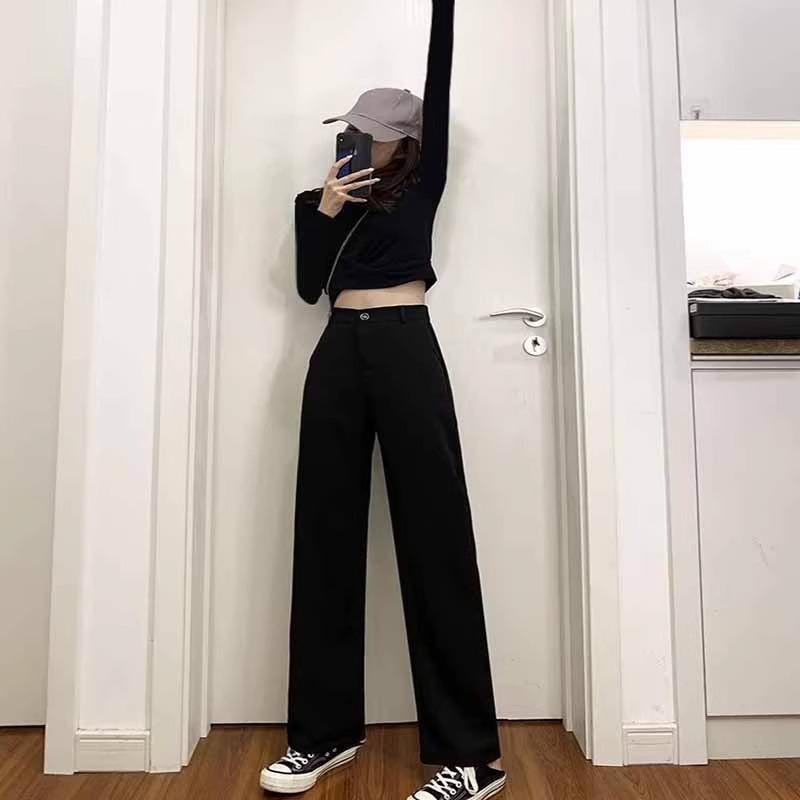 Весна 2024 г., женские брюки высокого класса, черные, широкие, с высокой талией, длиной до пола, повседневная драпировка