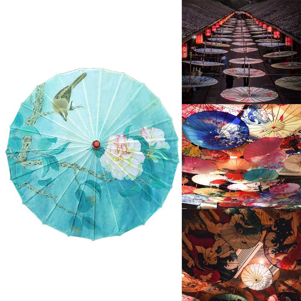 Vintage Chinese Silk Umbrella Decorative Hanging Stick Umbrella Sturdy Oiled Paper Umbrella Kids