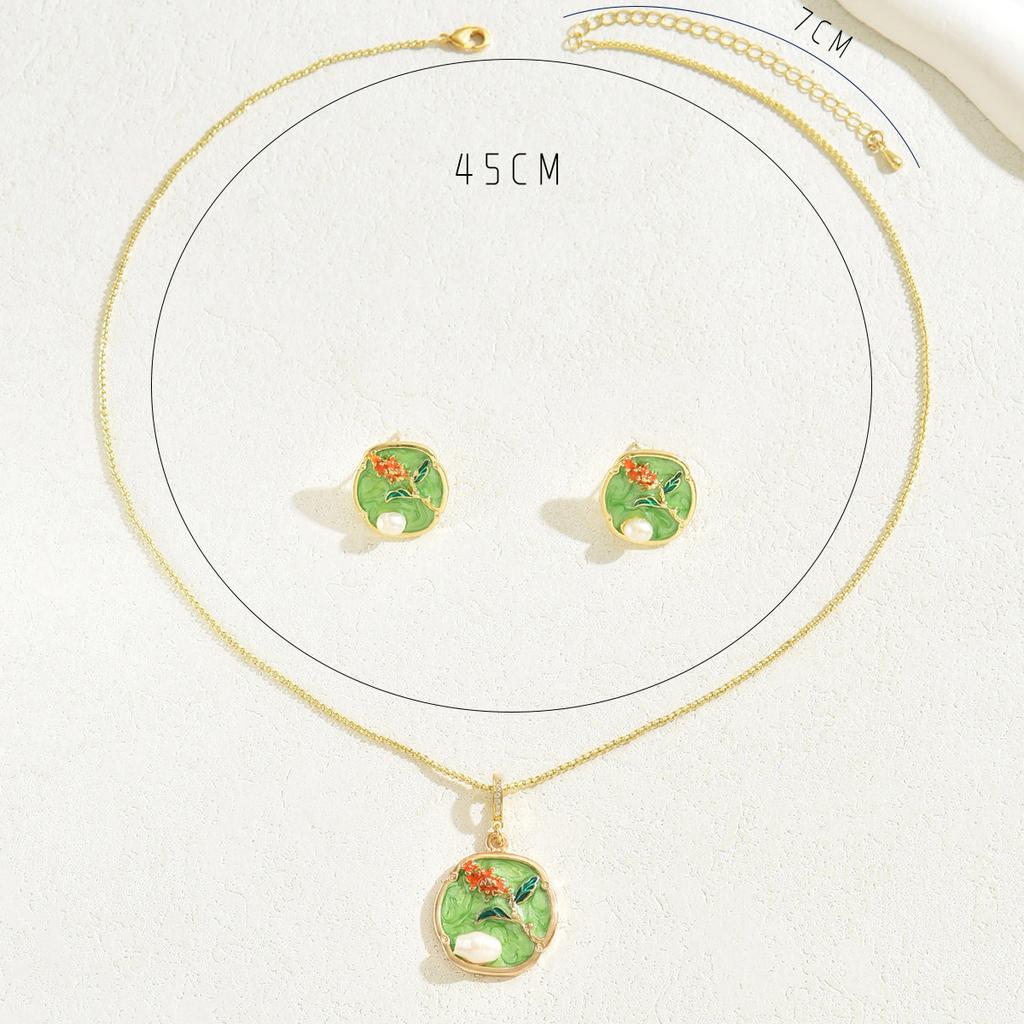 Идиллическое цветочное ожерелье и серьги в комплекте с женской индивидуальностью, жемчужный дизайн с каплями масла, универсальная ключичная цепочка