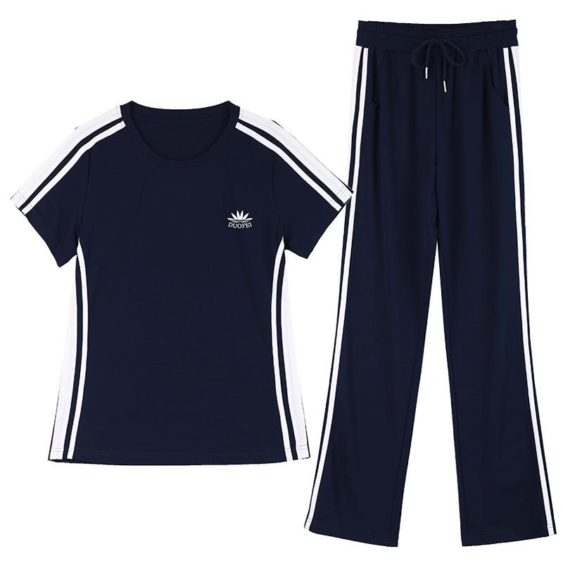Лето 2025 г. Женский спортивный комплект свободного кроя Ice Silk - Повседневная мода, два предмета с короткими рукавами