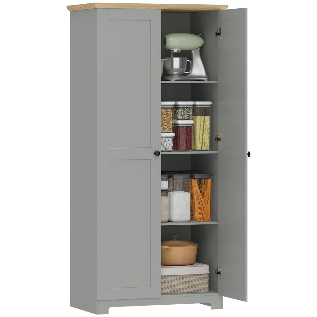 Kitchen Cupboard, 172cm Freestanding Storage Cabinet with Doors and Shelves, Grey