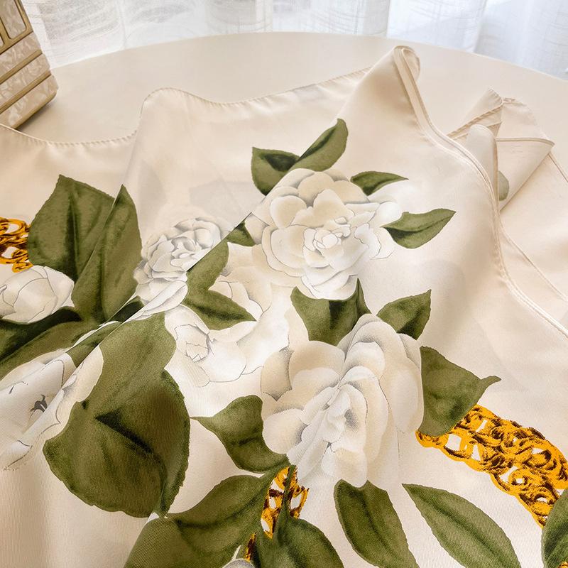 2024 Women Print Scarf 90*90cm Square Twill Silk Hijab Bandana Female Neckerchief Foulard Shawl Wraps Echarpe Beach Stoles