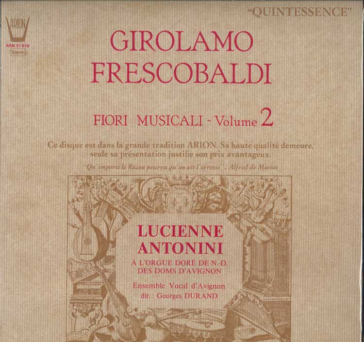 LP Record GIROLAMO FRESCOBALDI, ENSEMBLE VOCA - Fiori Musicali - Volume 2 ARN31916 ARION 1972 France Classical Used