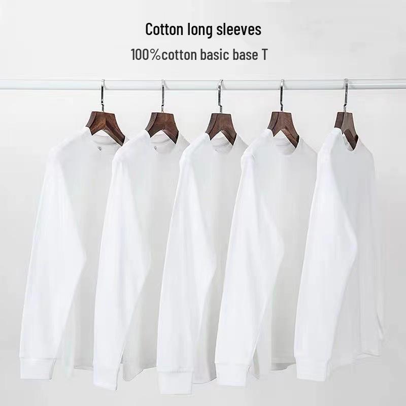 Унисекс Хлопковая Футболка с Длинным Рукавом Свободного Кроя с Круглым Вырезом - Весна/Осень Однотонная Футболка