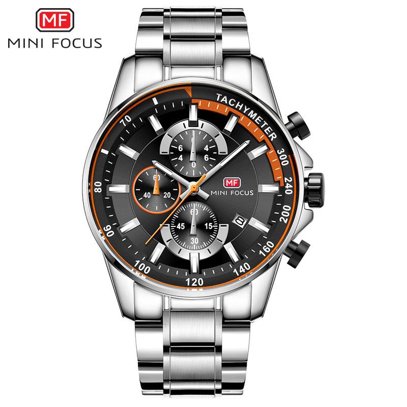 MINI FOCUS Chronograph Men Watch Business Stainless Steel Strap Auto Date Waterproof Quartz Wrist Watches Reloj Hombre 0218G