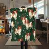 Green animal elements Print Flannel Blanket,High quality Comfortable for All Seasons,Home Decor,Warmth and Comfort,Perfect for Christmas Gifts