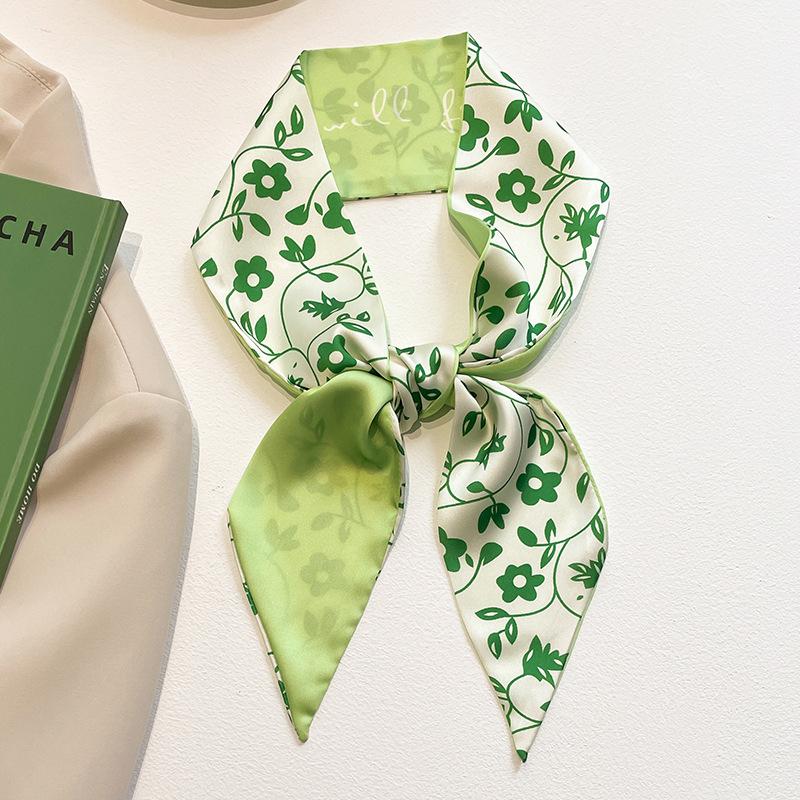 Green Small Silk Scarf Women's Hair Small Scarf Tie Cravat