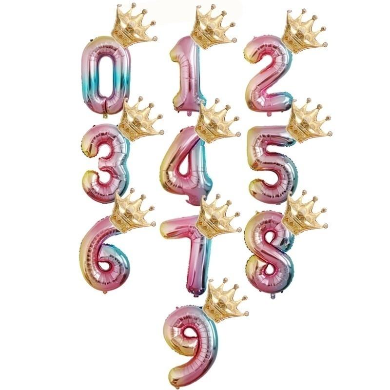 32-дюймовый градиентный шар из алюминиевой фольги 12-дюймовый коронный шар для украшения дня рождения цифровой радужный шар ADM