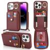 For iPhone 14 Pro Max Case with Zipper Pouch/Ring Kickstand/Strap Litchi Texture PU + TPU Phone Cover