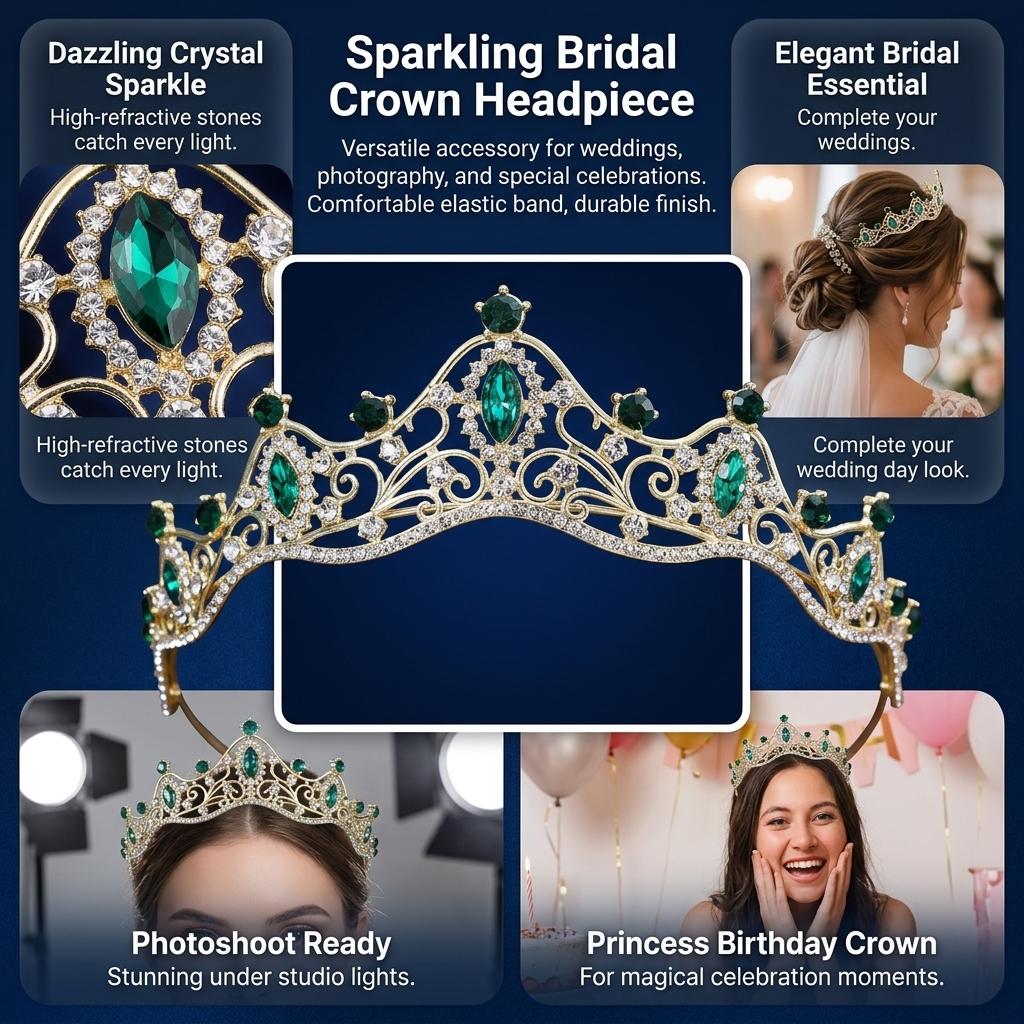 Bridal Rhinestone Crown Headpiece Alloy Base With High-Refractive Index For Wedding Ceremony And Stage Performance