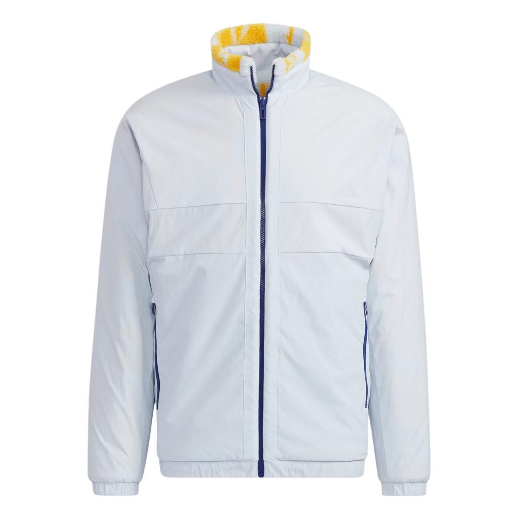 Adidas Спортивная стильная ретро-куртка с воротником-стойкой и застежкой-молнией, двусторонняя флисовая куртка для мужчин, светло-голубая, белая H39242