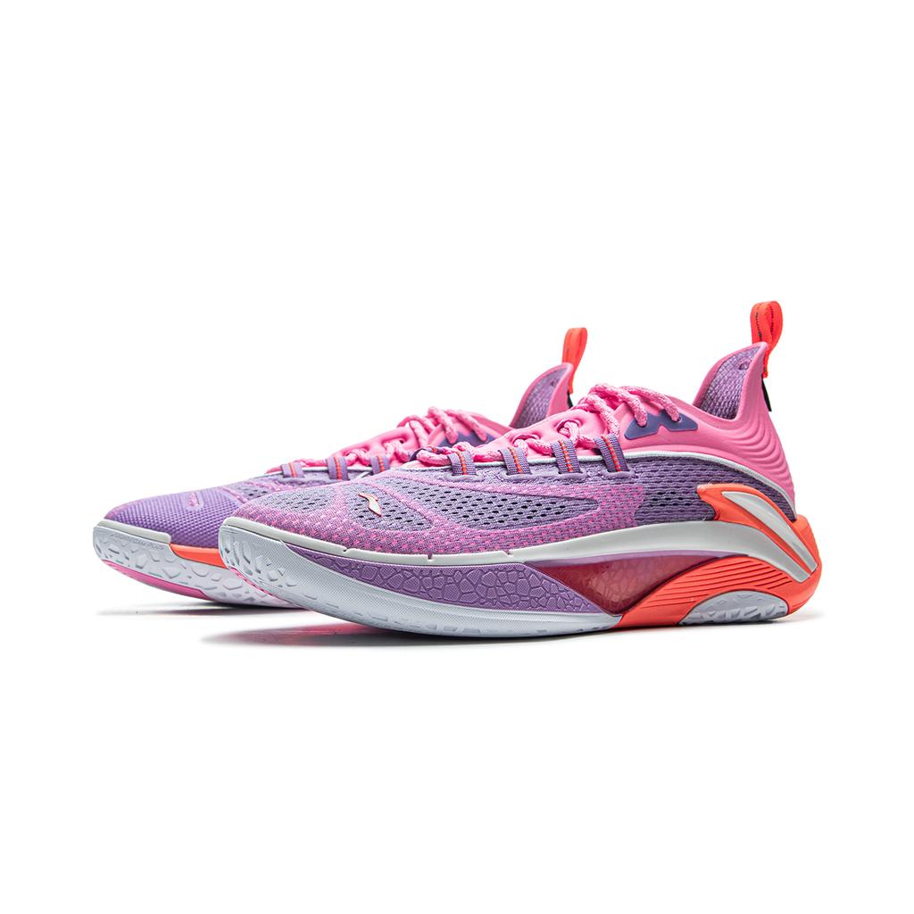 Li Ning BadFive Chase 1 Супер амортизация Скользкая подошва Дышащие Упругие Низкие Баскетбольные кроссовки Мужские Фиолетово-розовые ABFV007-2