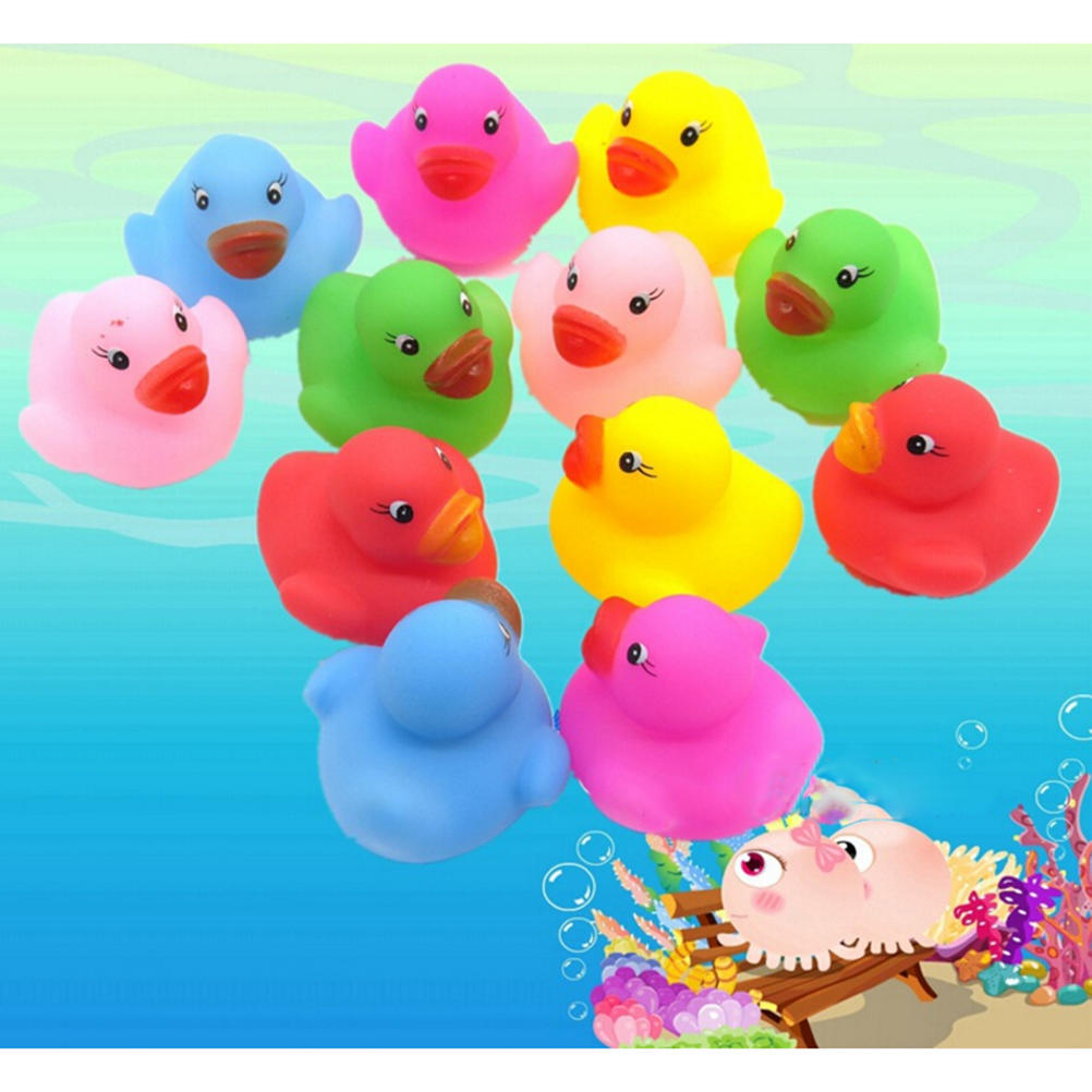 12 Pcs Colorful Baby Children Bath Toys Cute Rubber Squeaky Duck Ducky