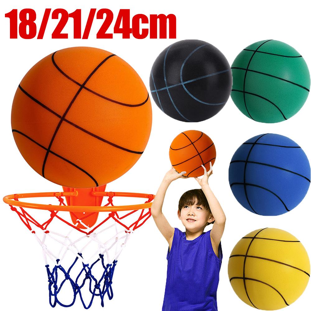 Indoor Silent Basketball Sports Bouncy Balls 18/21/24cm High Density Foam Material Kids Adults Ball Training With Portable Net
