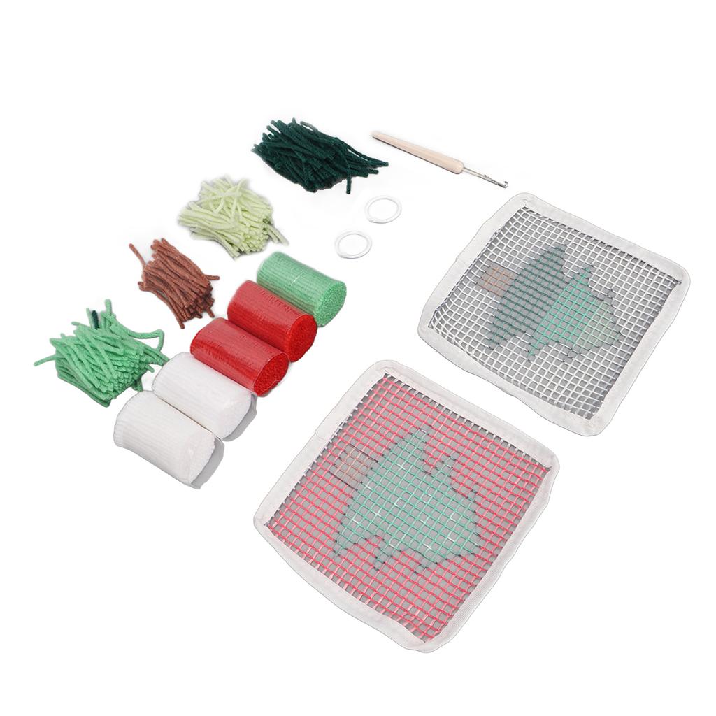 Latch Hook Kit Cute Christmas Tree Pattern DIY Crochet Cup Mat Soft Comfortable Colorful Latch Hook