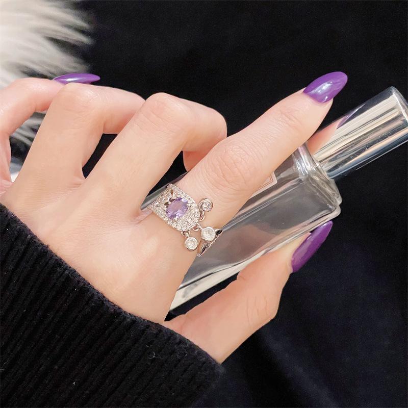 Новый цвет Сокровище Фиолетовый Переотправка Девять Фиолетовых Покидающий Огонь Год Свет Роскошный Открытое Кольцо Кисточка Полный Бриллиант Нишевые Супер Бессмертные Украшения Женщины