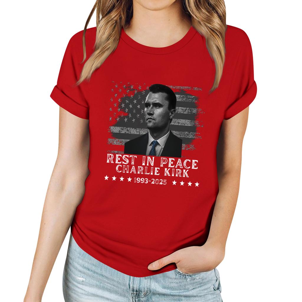 Women's Casual Printed T-Shirt Round Neck Pullover Short Sleeve Top