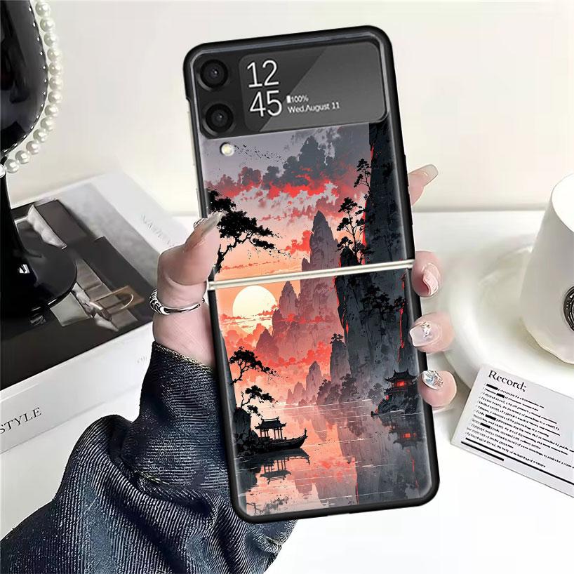Чехлы в китайском стиле с рисунком тушью для Samsung Galaxy Z Flip 4 5 6 7 3 Z Flip7 Flip6 Flip4 Flip5 Flip3 5G Жесткий противоударный Fund