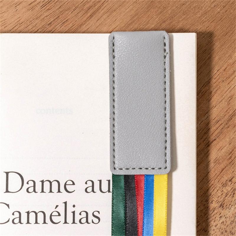 2 Pcs Book Markers with Colorful Ribbons PU Leather Reading Bookmarks Ribbon Page Markers for Book Lovers