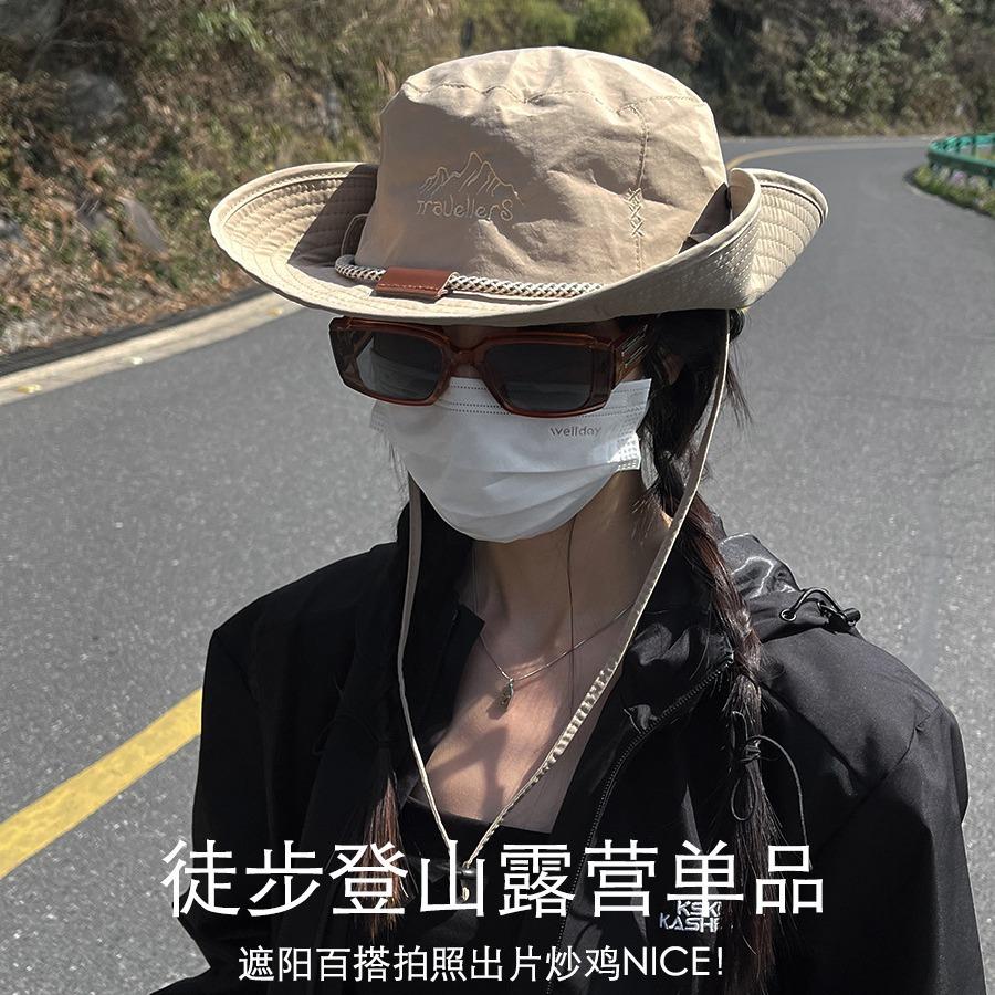 Summer outdoor camping quick drying mountaineering cap men and women drawstring fishing sunscreen bucket hat western cowboy hat