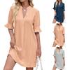 Women's Loose Casual Solid Color Five Quarter Sleeve V-neck Loose Dress Fashionable Dress