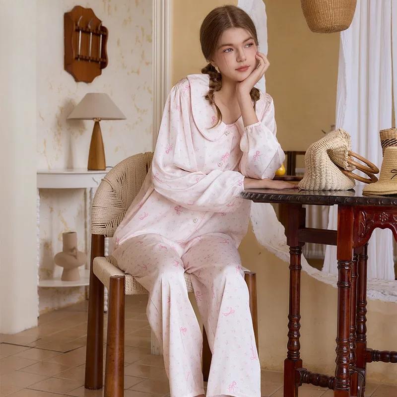 Girl's Sense Sweet Doll Collar Pajamas Women's Bubble Sleeve Short Fairy Style Suit Ice Silk Home Clothes Design Sense