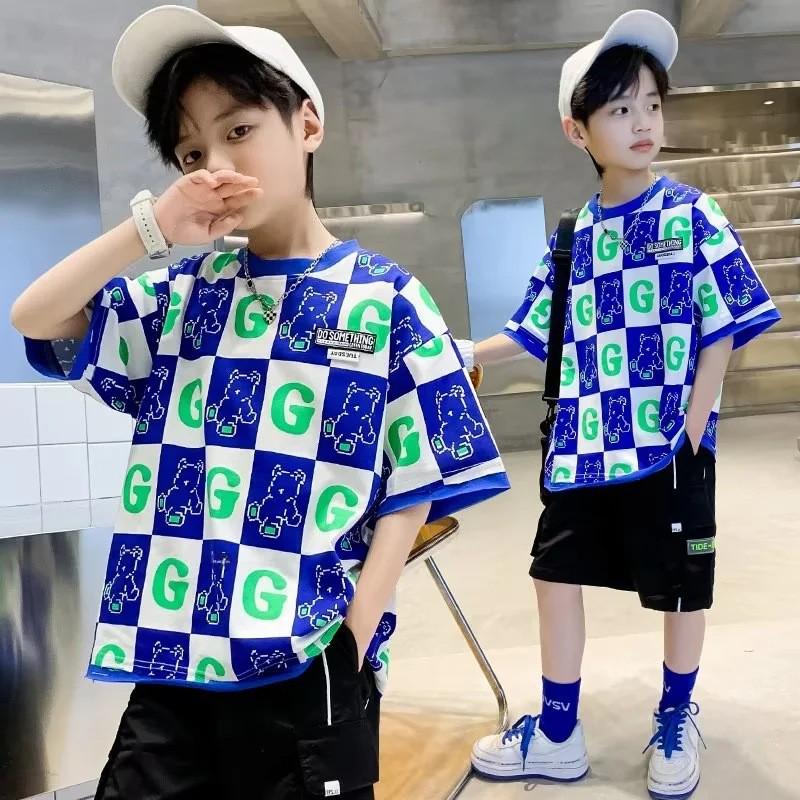 Летние повседневные футболки с коротким рукавом для мальчиков 2023 года — стильная уличная одежда для детей