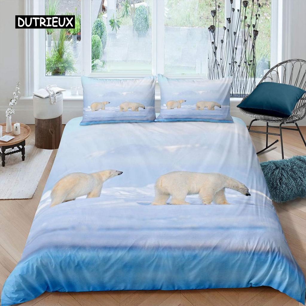 Белый медведь пододеяльник комплект постельного белья размера Queen Белый медведь с рисунком животных пододеяльник с принтом медведя для взрослых подростков детей
