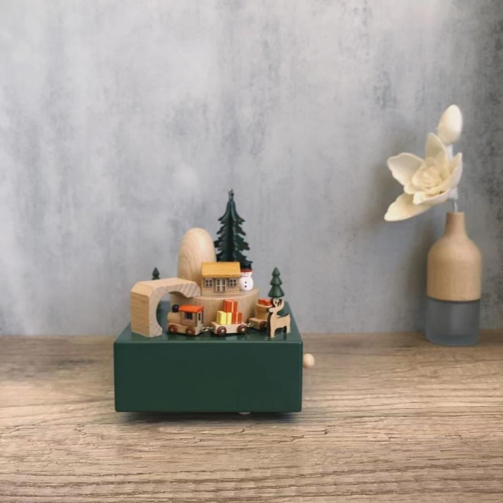Handmade Wooden Rotating Music Box - Creative Christmas Gift, Desktop Decorative Craft with Musical Mechanism
