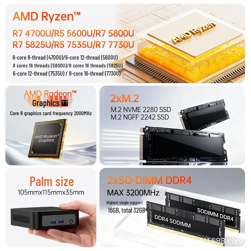 Мини-ПК AMD Ryzen R7 5825U: Портативный микрокомпьютер 4K для дома, офиса, театра и игр