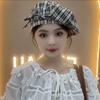 Japanese Retro Black and White Plaid Octagonal Hat Spring and Autumn New Windproof and Breathable Beret Showing Face Little Literary Painter Hat