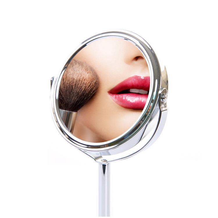 High-Definition Double-Sided Metal Desktop Makeup Mirror with Magnification and Rotating Feature