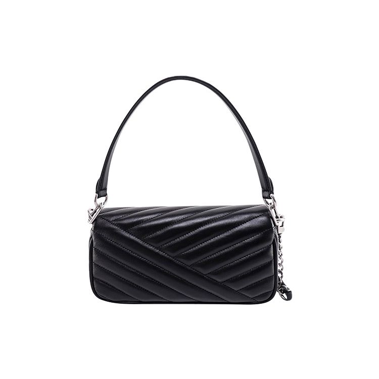 Tory Burch Kira Quilted Chain Adjustable Shoulder Strap Flap Leather Underarm Bag Baguette Handheld Shoulder Bag Small Women Bags Black 90456-002