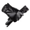 Men'S Leather Pu Touch Screen Gloves Men'S Warm Cycling Outdoor Sports Thickened Cotton Gloves