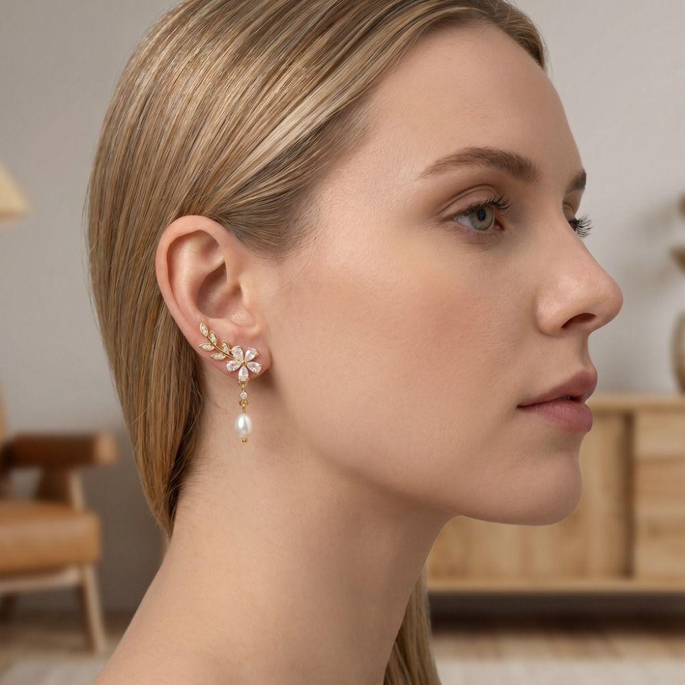 Exquisite Zircon Earrings Crystal Leaf Flower Earrings Evening Flower Stud Earrings Party