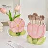 Ceramic Flower Pen Holder Handmade Tulip Cosmetic Storage Box Makeup Brush Organizer Flower Pencil Holder for Home Office Desk