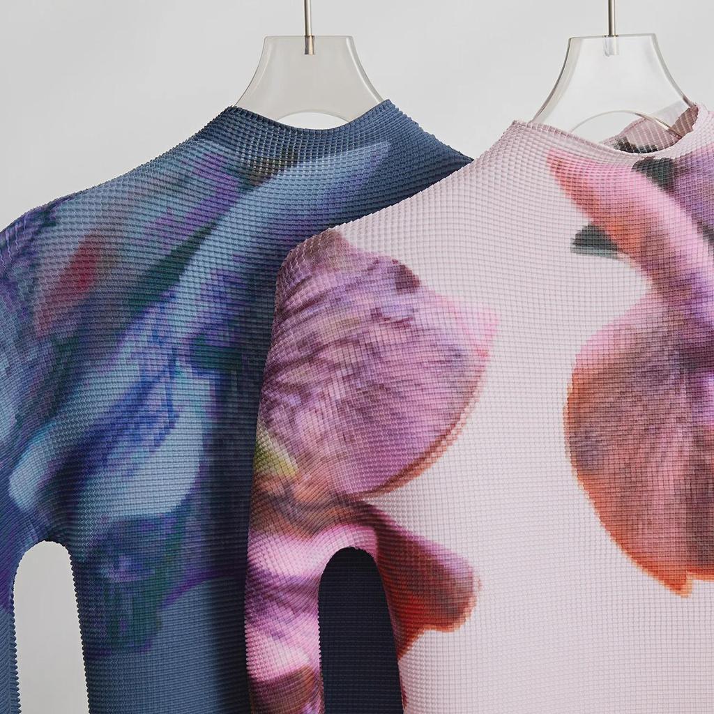 Женский костюм Western High-End с цветочным принтом и плиссированной юбкой - серия Miyake Me