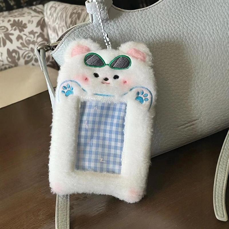 3-дюймовый милый мультяшный медведь кролик плюшевый держатель для фотокарточек корейский идол фото держатель для девочек милый брелок удостоверение личности кредитная защита канцелярские принадлежности