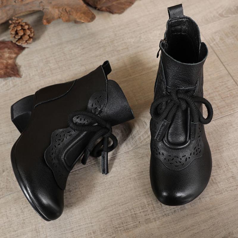 Женские кожаные ботинки Этнический стиль Ретро Мамины короткие ботинки Мягкая подошва Круглый носок Повседневная Нескользящая обувь Sapatos Femininos