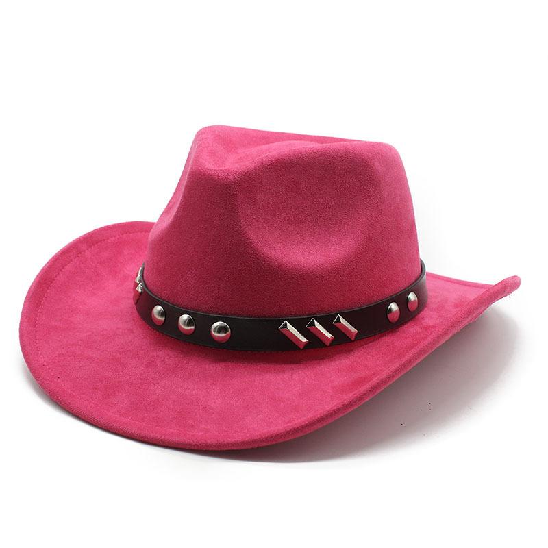 Ethnic Style Western Cowboy Top Hat Suede Men'S And Women'S Felt Hat Rivet Roll Edge Jazz Hat