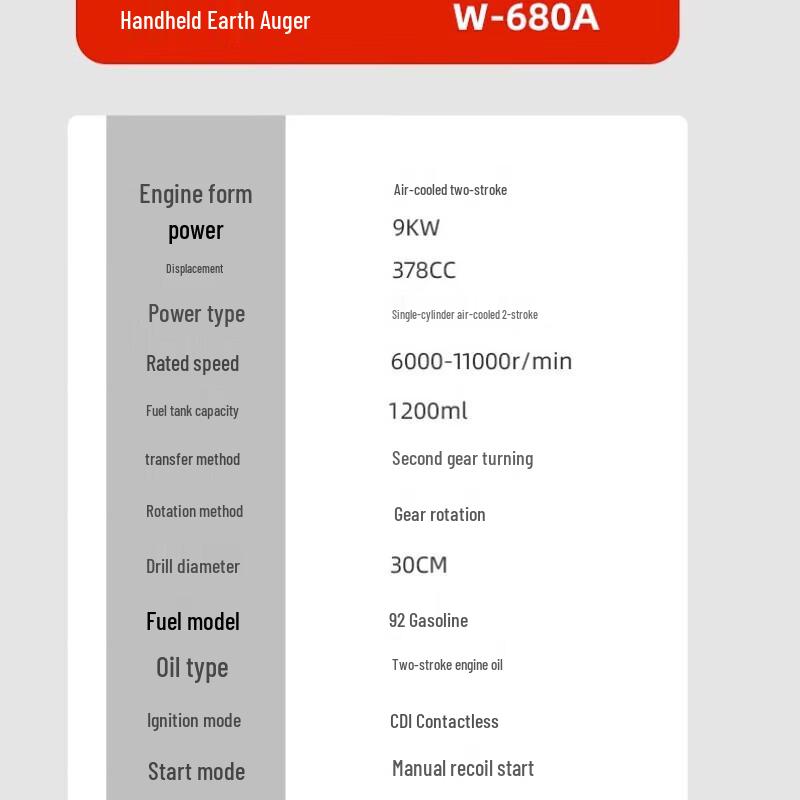Junlun 188cc Gasoline Post Hole Digger CN plug (adapter included)