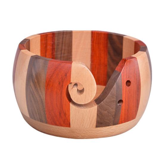 Деревянная миска ручной работы для пряжи с гладкой поверхностью и отверстиями Прочный органайзер для хранения вязания Деревянная миска для хранения рукоделия
