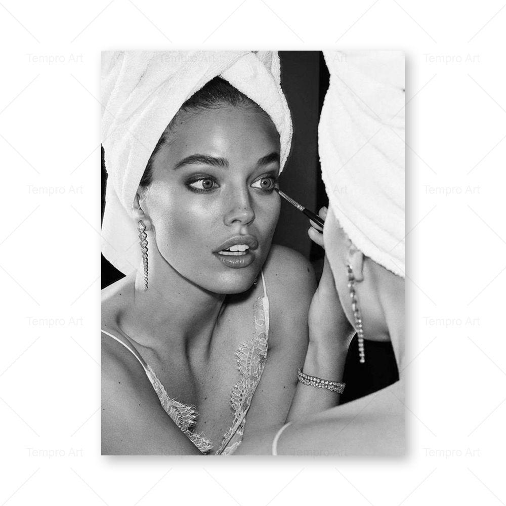 Модный сексуальный женский настенный художественный постер для девочек, макияж на холсте, черно-белая картина с принтом, дамская комната, ванная комната, домашний декор