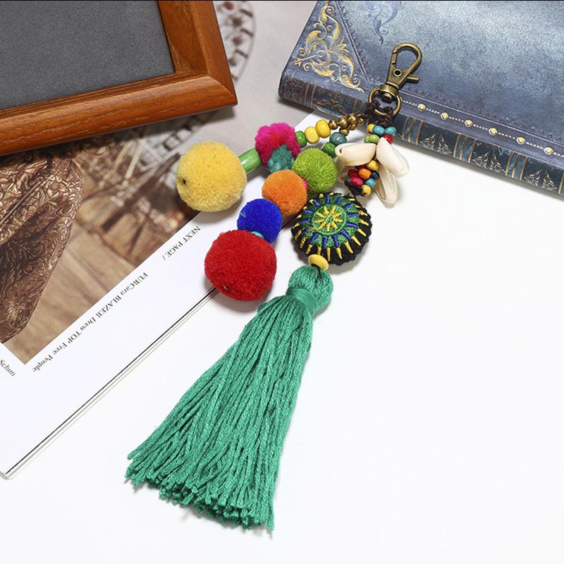 Flower Charms Keychains Pompom Tassels Colorful Pendant Keyring Women 1pc Multicolor Beads Accessories Jewelry Boho Style